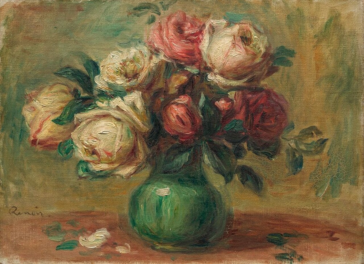 Roses in a Vase Poster Print by Pierre-Auguste Renoir # 50465